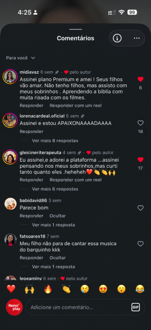Comentários de mães e pais sobre o ReinoPlay